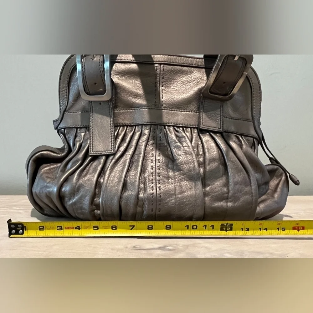 Cole Haan Rouched Vintage Silver Leather Satchel New With Tags